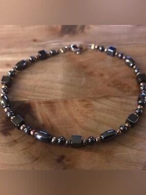 Hematite Natural Gems Crystal Beaded Gray-Black Handmade Artisan Bracelet Anklet